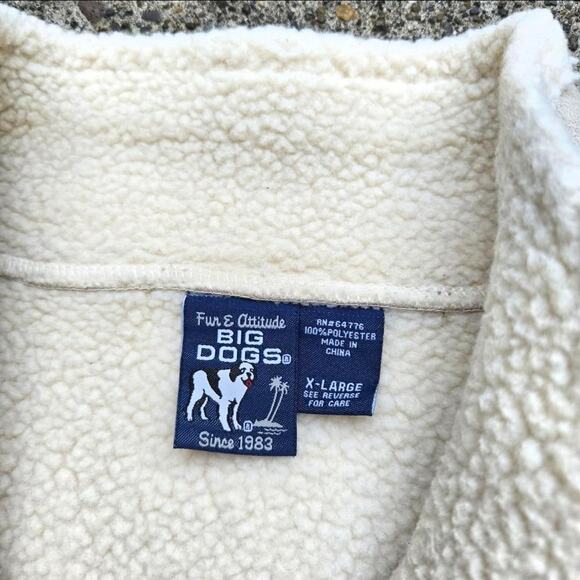 Vtg 90s Y2k BIG DOGS Floral Logo Suede Deep Pile Fleeced Lined Zip Up Vest XL - Picture 3 of 5